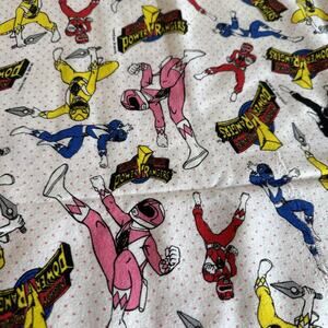 Vtg 1994 Mighty Morphin Power Rangers fabric Saban 32”x55” Used Rough Cut Figure